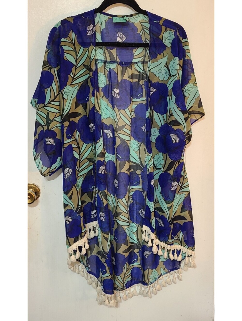 Anthropologie Judith March Floral Kaftan Tasseled Kimono Womens Sz Large Resort